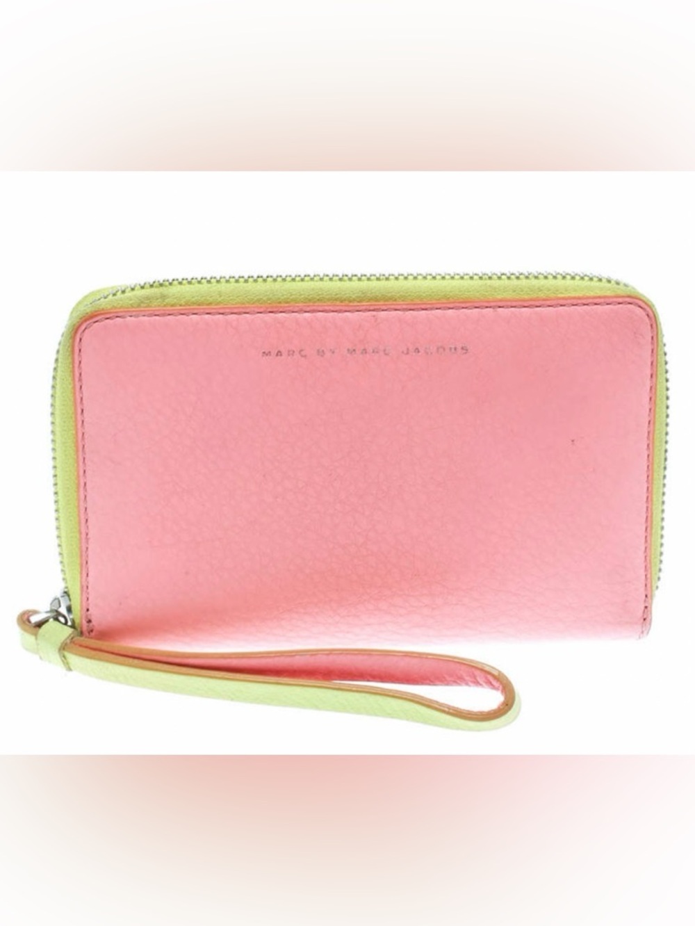 Marc by Marc Jacobs Leather Zip Wristlet Wallet Coral Neon Yellow